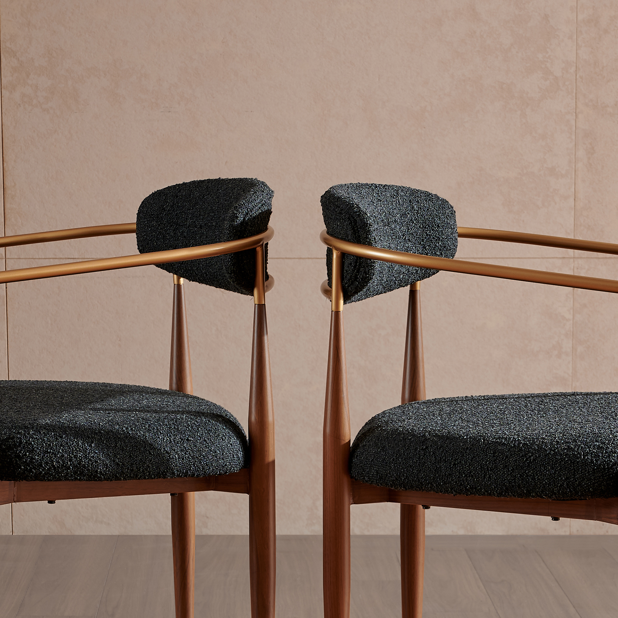 Morden Fort Modern Upholstered Dining Chairs Set of 4, Black Wood Dining Chairs with Boucle Cushions and Wood Grain Legs for Kitchen, Living Room and Reception