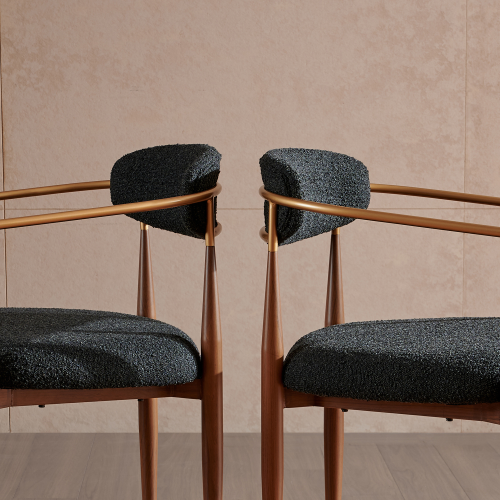 Morden Fort Modern Upholstered Dining Chairs Set of 4, Black Wood Dining Chairs with Boucle Cushions and Wood Grain Legs for Kitchen, Living Room and Reception
