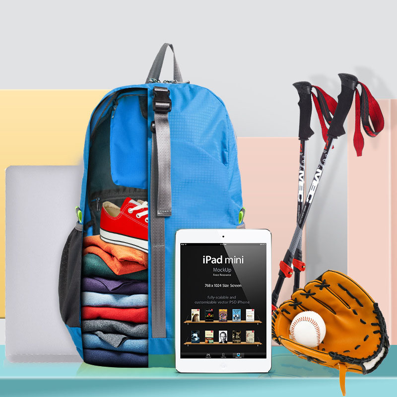 Everreal custom promotion cheap light weight polyester portable hiking foldable backpack gym bag