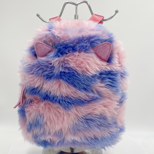 Kids Fur Plush Mochila Schoolbag with Glitter Cat Ears