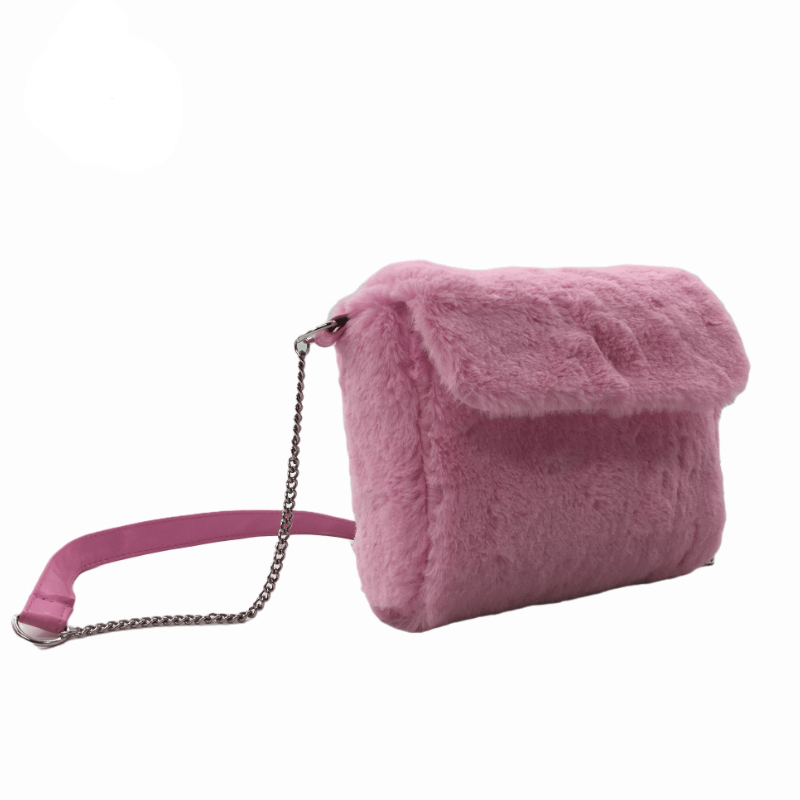 Popular Pink Faux Fur Shoulder Bags Crossbody Purse