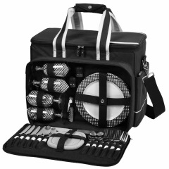 Holiday Picnic Basket Set Tote for 4 Person with Complete Cutlery Set