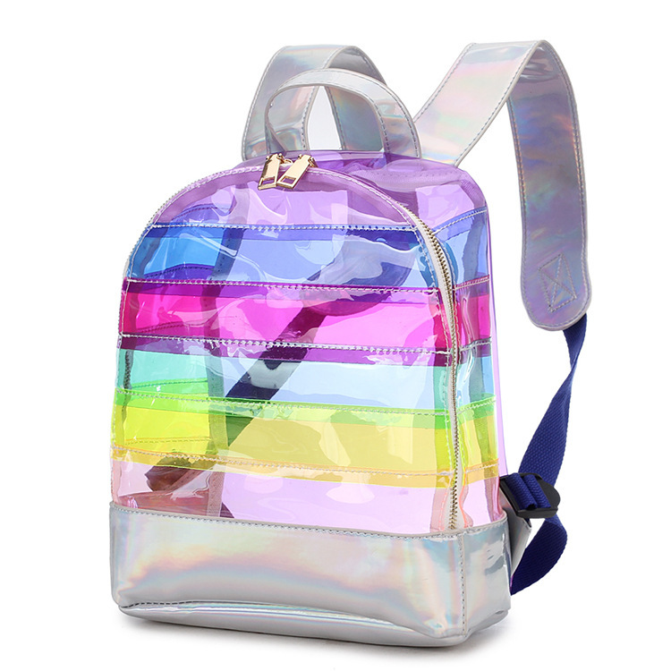 Rainbow Laser Teenagers Safety Clear PVC School Bag