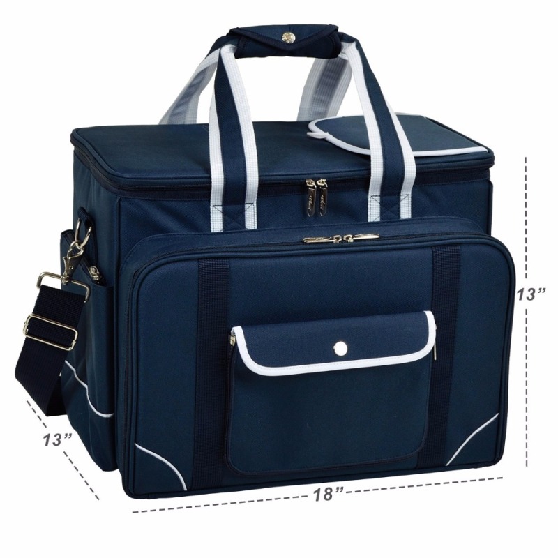 Holiday Picnic Basket Set Tote for 4 Person with Complete Cutlery Set