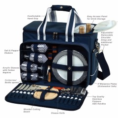 Holiday Picnic Basket Set Tote for 4 Person with Complete Cutlery Set