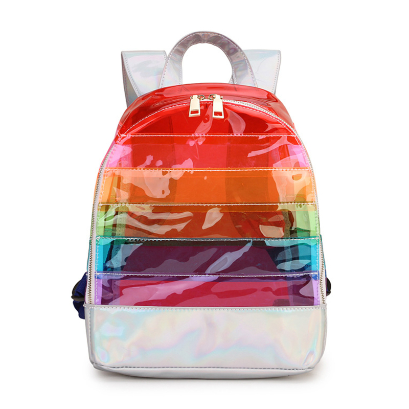 Rainbow Laser Teenagers Safety Clear PVC School Bag