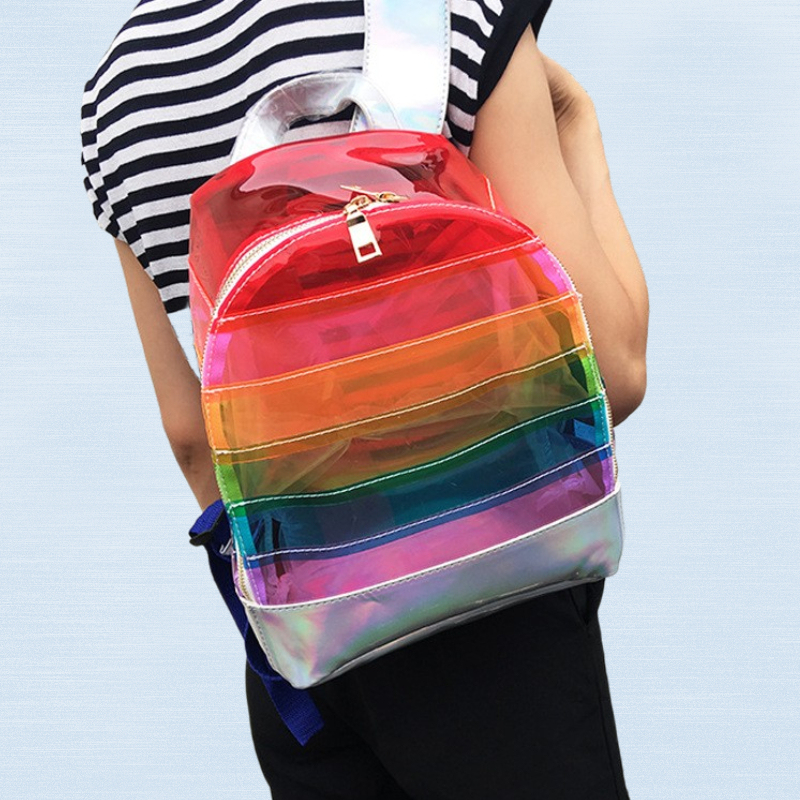Rainbow Laser Teenagers Safety Clear PVC School Bag