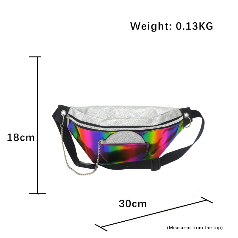 Holographic PU Belt Bag Girls Waist Bag with Mirror