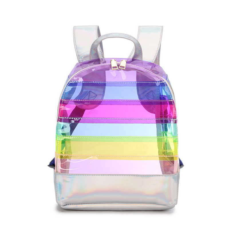 Rainbow Laser Teenagers Safety Clear PVC School Bag