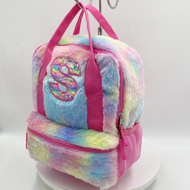 Rainbow Plush Fur Backpack for Girls
