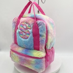 Rainbow Plush Fur Backpack for Girls