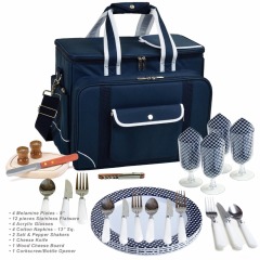 Holiday Picnic Basket Set Tote for 4 Person with Complete Cutlery Set