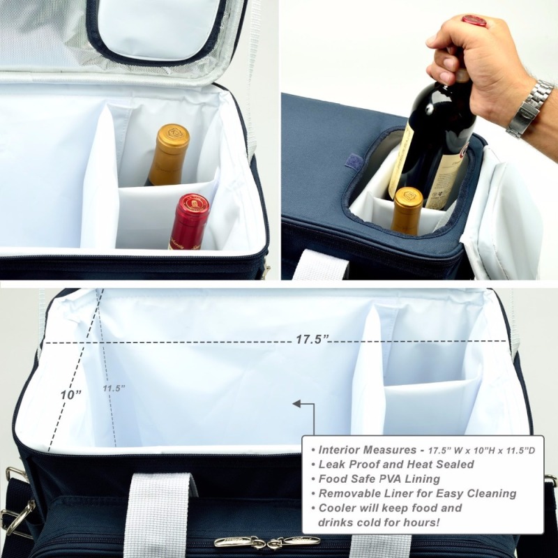 Holiday Picnic Basket Set Tote for 4 Person with Complete Cutlery Set
