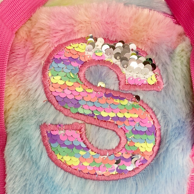 Rainbow Plush Fur Backpack for Girls