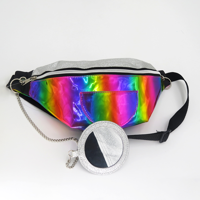Holographic PU Belt Bag Girls Waist Bag with Mirror