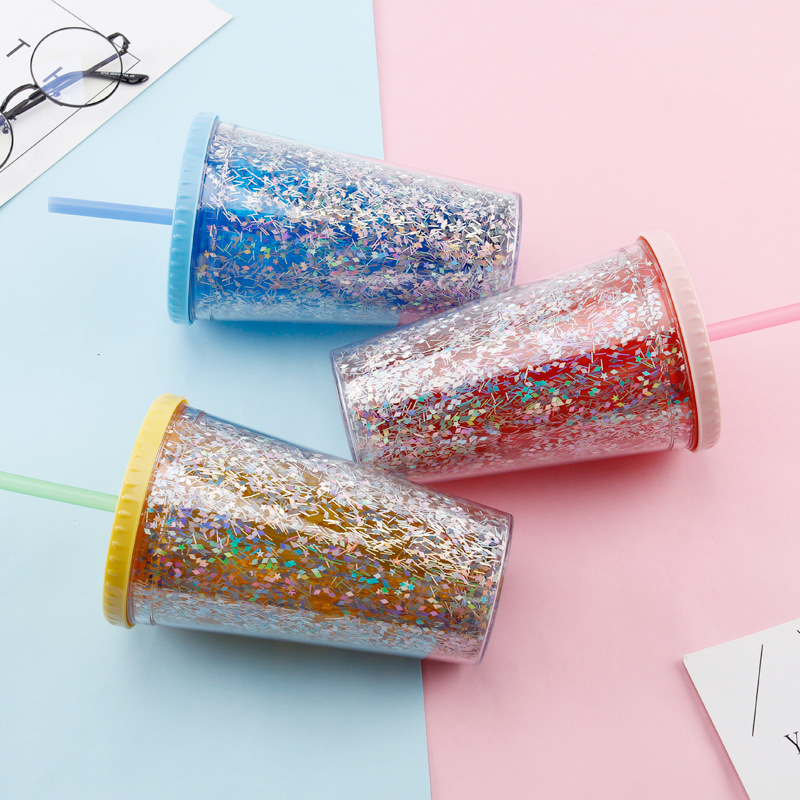 16 OZ Customized Glitter Plastic Water Bottle