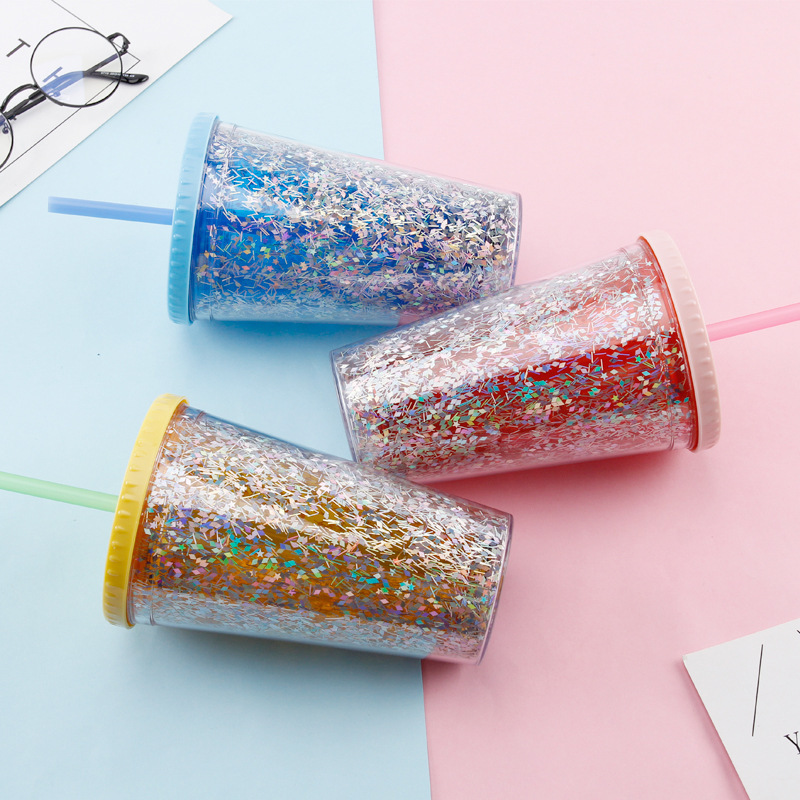 16 OZ Customized Glitter Plastic Water Bottle