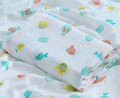 2 Layers 70% Bamboo 30% Cotton Baby Muslin Swaddle Blanket