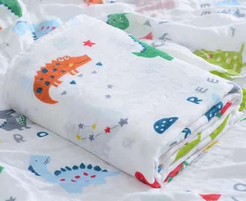 2 Layers 70% Bamboo 30% Cotton Baby Muslin Swaddle Blanket