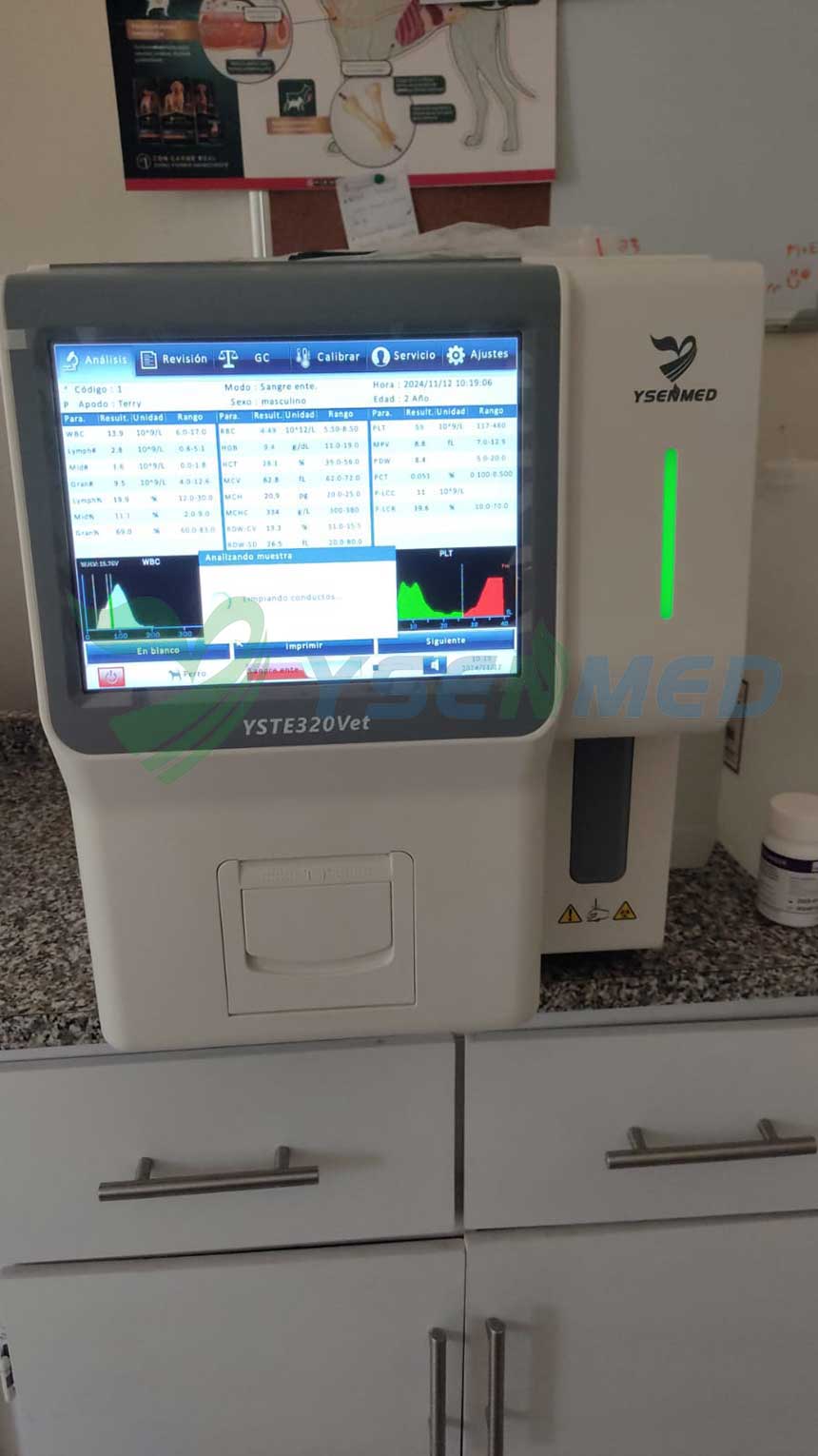 Two veterinary hematology analyzers YSTE320V starting to serve in a vet clinic in Honduras