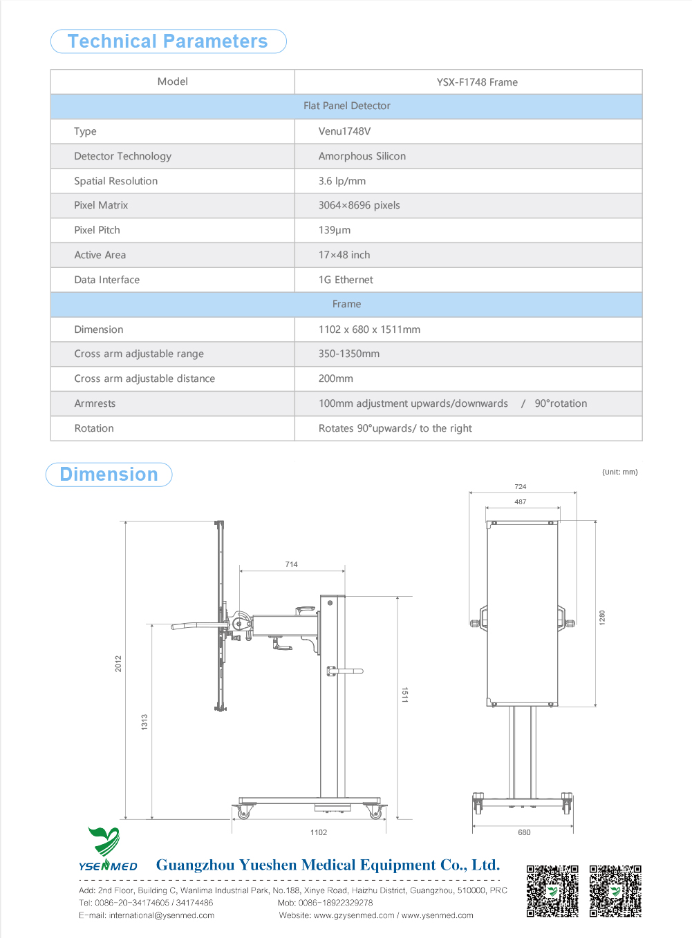 Mobile bucky stand for whole spine flat panel detector YSX-F1748