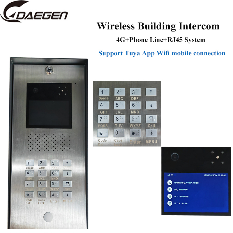 Share to Wireless Intercom video doorphone in 4G+Phone Line+RJ45 System With Monitor Intercom and Unlocking function Doorbell