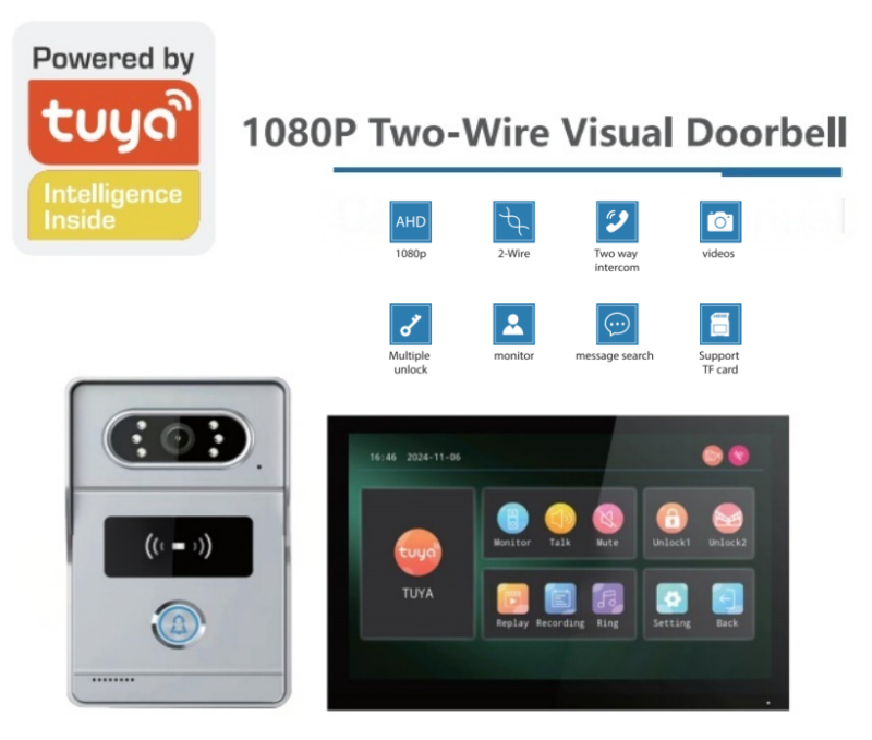 2 wired video intercom system 7inch screen indoor monitor