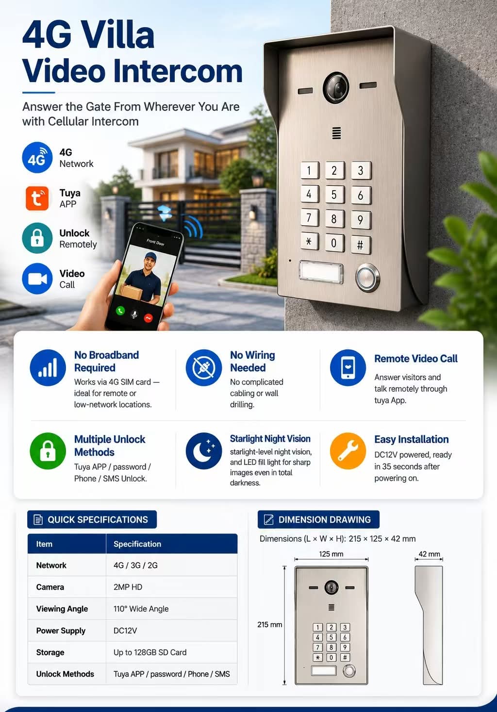 Wireless 4G Panel for Apartment Block smart doorbell video door phone