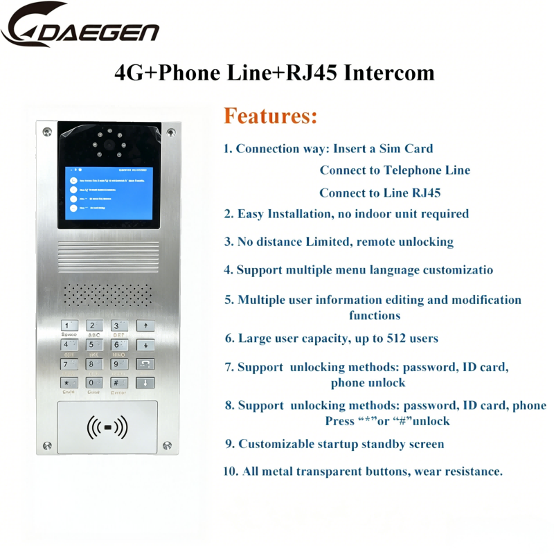 4G Triple Network TUYA Smart Video Intercom Door Station with Braille Buttonsnication + Remote opening + Intelligent security | Direct connection via TUYA APP