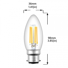 Bonlux Large Bayonet LED Bulb 4W C35 LED Candle Bulb BC B22 Filament LED Candelabra Bulb Warm White 2700K LED Vintage Filament Bulb Replace 30W-40W Incandescent Chandelier Bulb (Non-dimmable, 4-Pack)