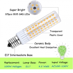 Dimmable LED E17 Intermediate Appliance Light Bulb, 8.5W - 100W Halogen Bulb Equivalent(3pieces/pack)