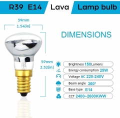 Bonlux 2X R39 E14 Reflector Bulbs Spot Lights Lava Lamp 25W Super Bright Small Edison Screw Base SES Energy Saving Light Bulbs Warm White 2400-2600K 360 Degree Wide Beam Angle 240V (Non-Dimmable)(1 pack)