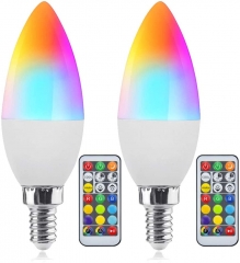 Bonlux 2-Pack 3W RGB E12 Candelabra LED Bulb, 16 Colors 4 Modes Choice, Remote Control Color Changing Candle Light Bulb for Home Decoration/Bar/Party/KTV Mood Ambiance Lighting