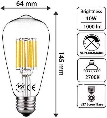 10W ST64 E27 LED Vintage Light Bulb