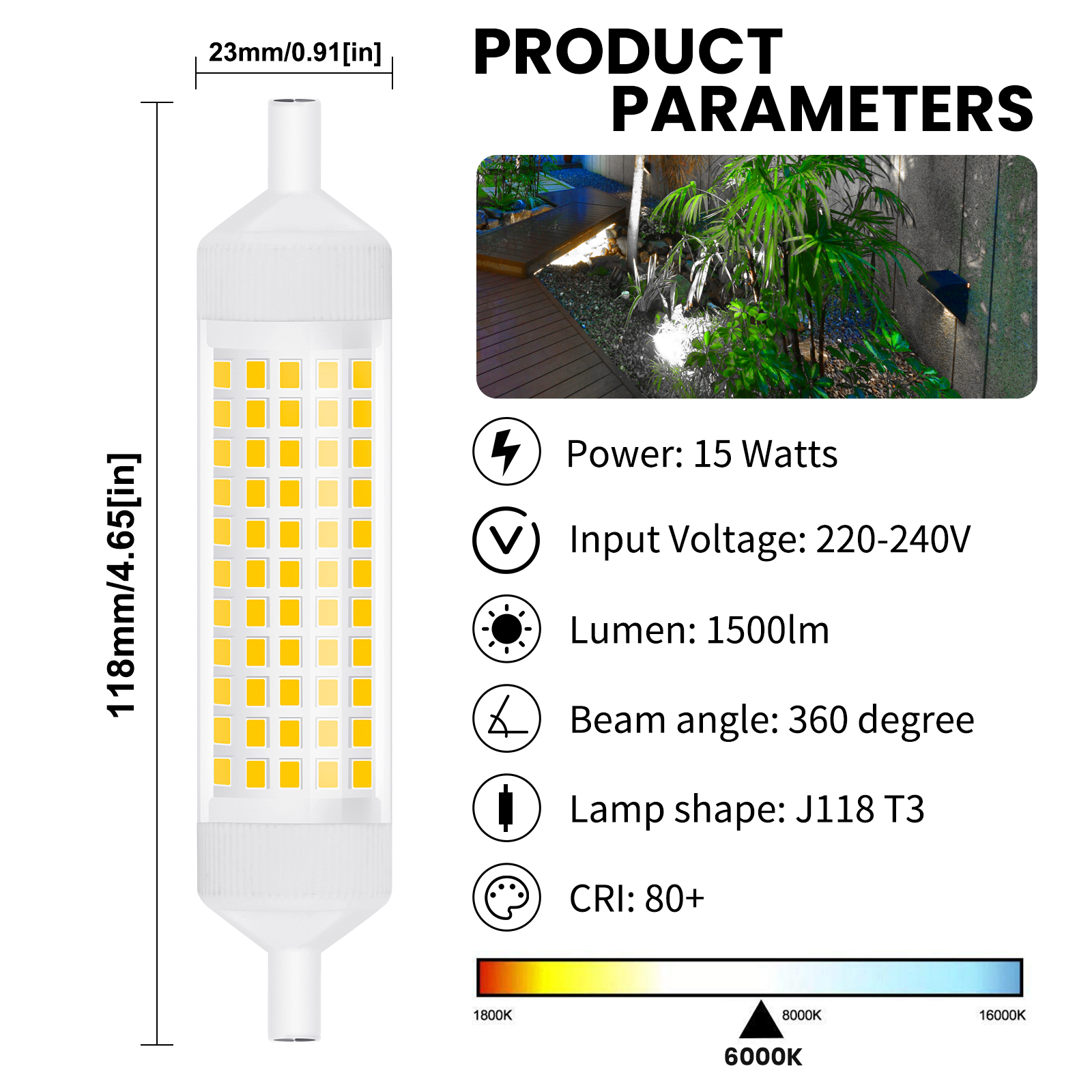 15W Dimmable R7S LED Light Bulb