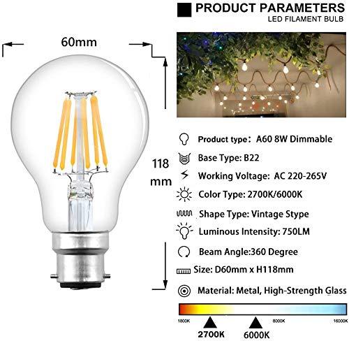 8W A60 B22 LED Vintage Light Bulbs