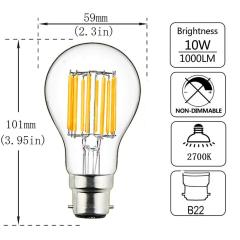 10W A60 B22 LED Filament Bulbs