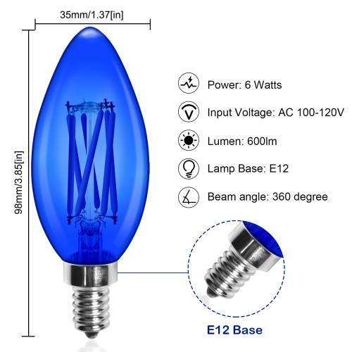 6W C35 E12 LED Blue Vintage Light Bulb