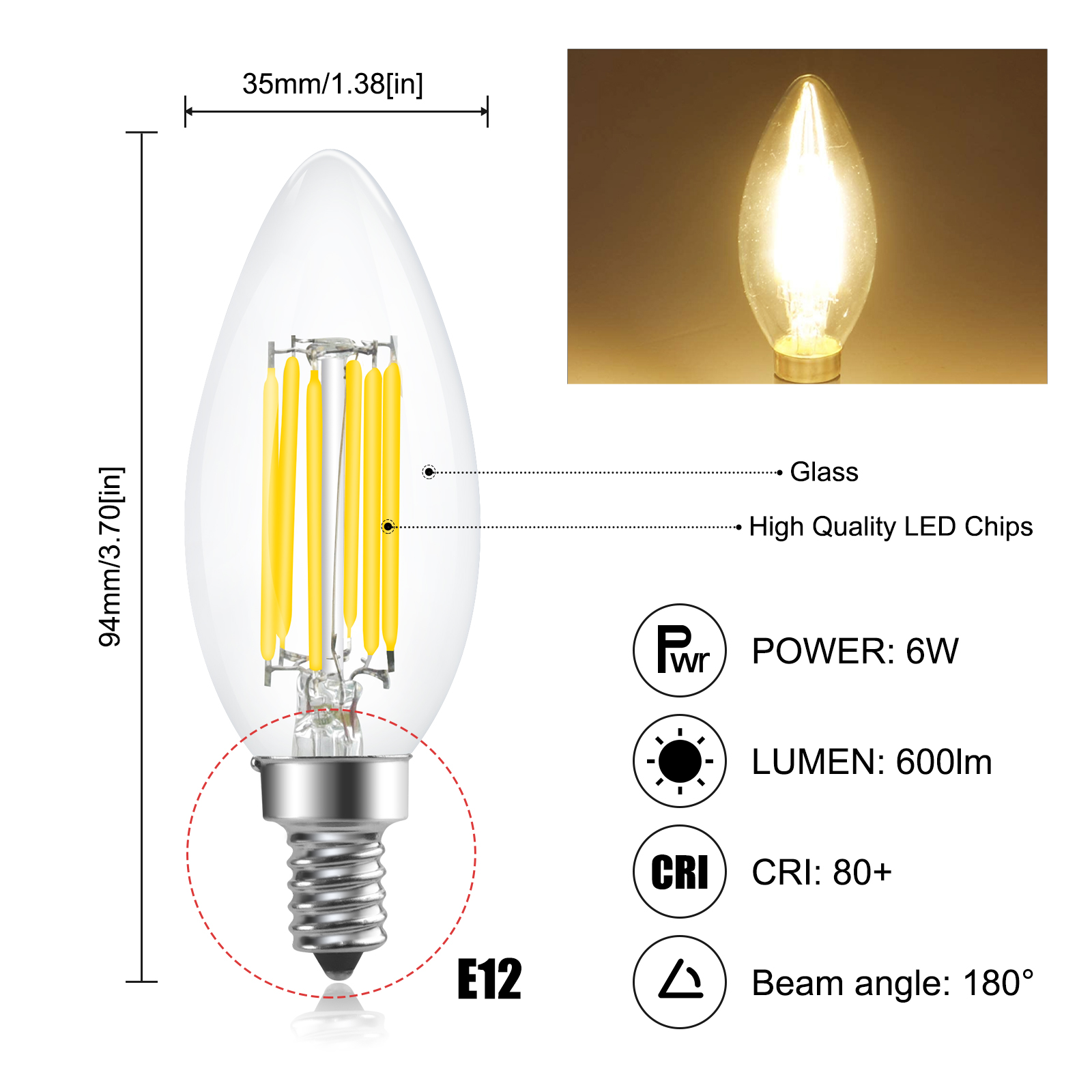 6W C35 E12 LED Vintage Light Bulb