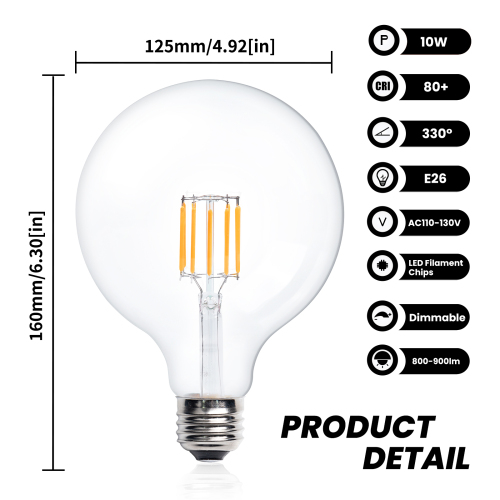 10W G125 E26 LED Vintage Light Bulbs