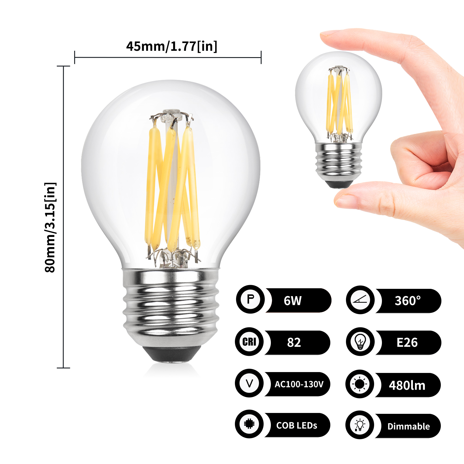 6W G45 E26 LED Vintage Light Bulb