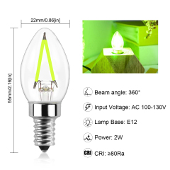 2W C7 E12 LED Green Vintage Light Bulb