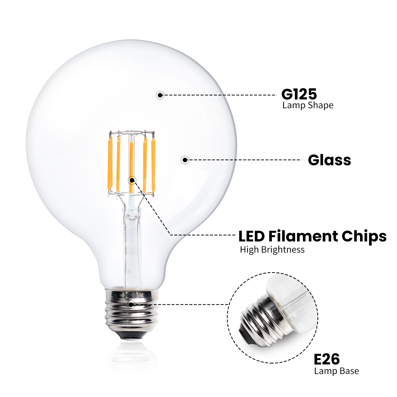 10W G125 E26 LED Vintage Light Bulbs