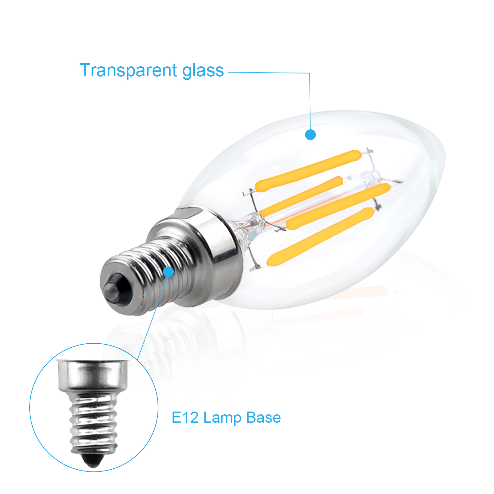 4W C35 E12 LED Vintage Yellow Light Bulb