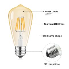 6W ST58 E27 LED Vintage Light Bulb