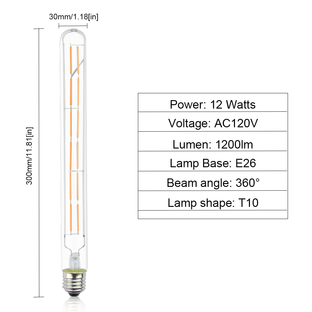 12W T10 E26 LED Vintage Light Bulb