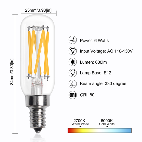 6W T25 E12 LED Vintage Light Bulb