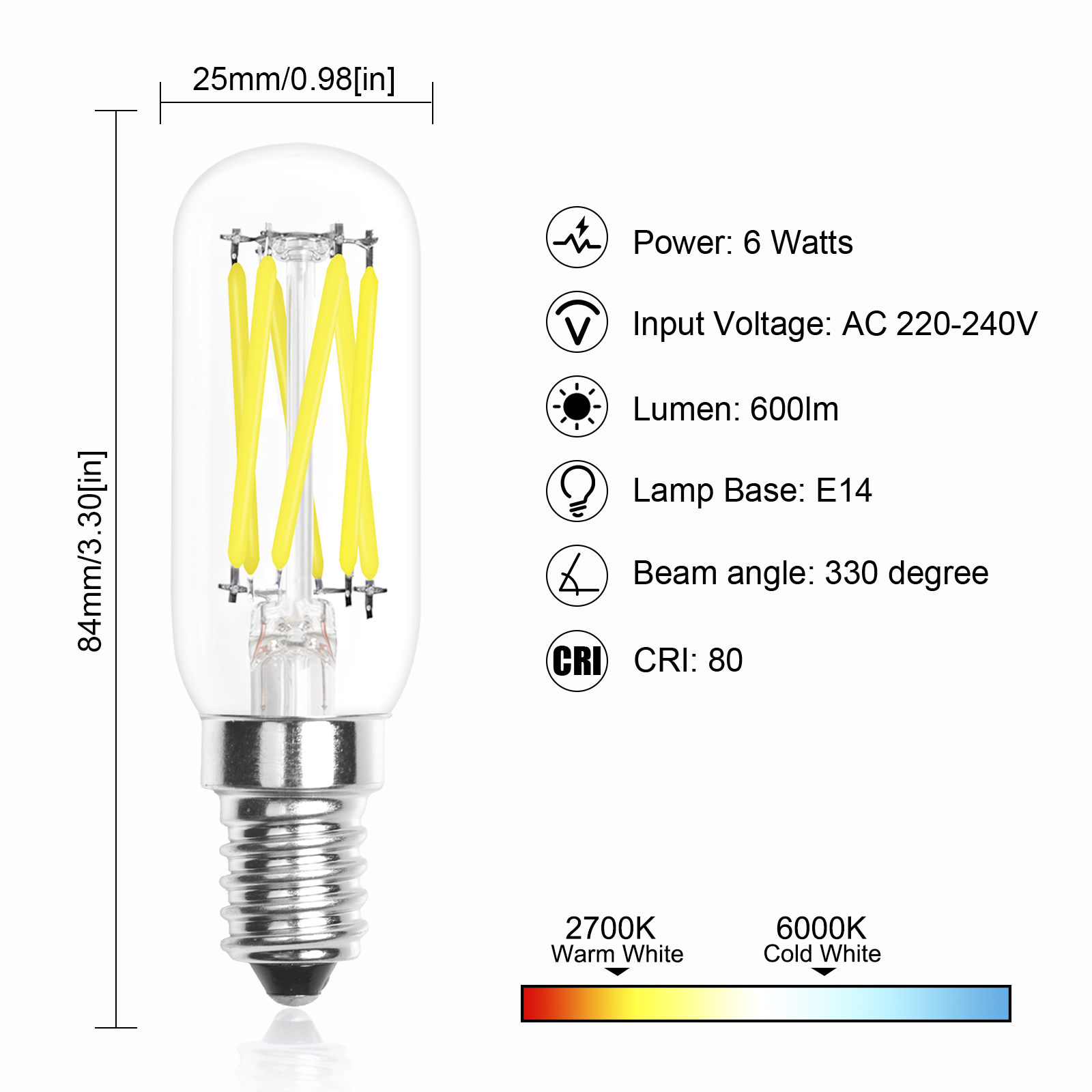 6W T25 E14 LED Vintage Light Bulb