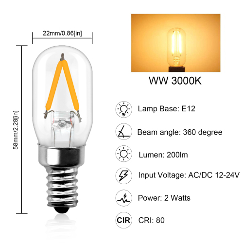 2W T22 E12 LED Vintage Light Bulb