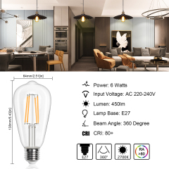 6W ST64 E27 LED Vintage Light Bulb